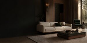 Журнальний столик правильної висоти біля дивана Vito Palazzo