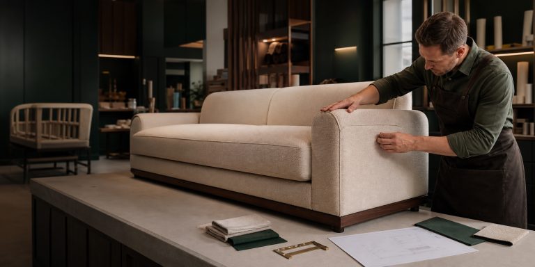 Контрольна збірка дивана Vito Palazzo у меблевій майстерні